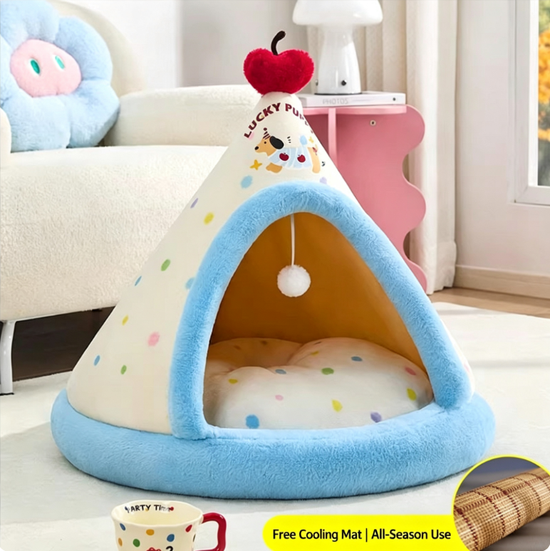 Semi-enclosed pet tent/villa-style bed
