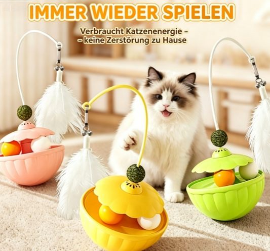Cat toy roly-poly toy for snack spill teasing educational cat teaser toys, self-entertainment feather cat teaser sticks with mint balls