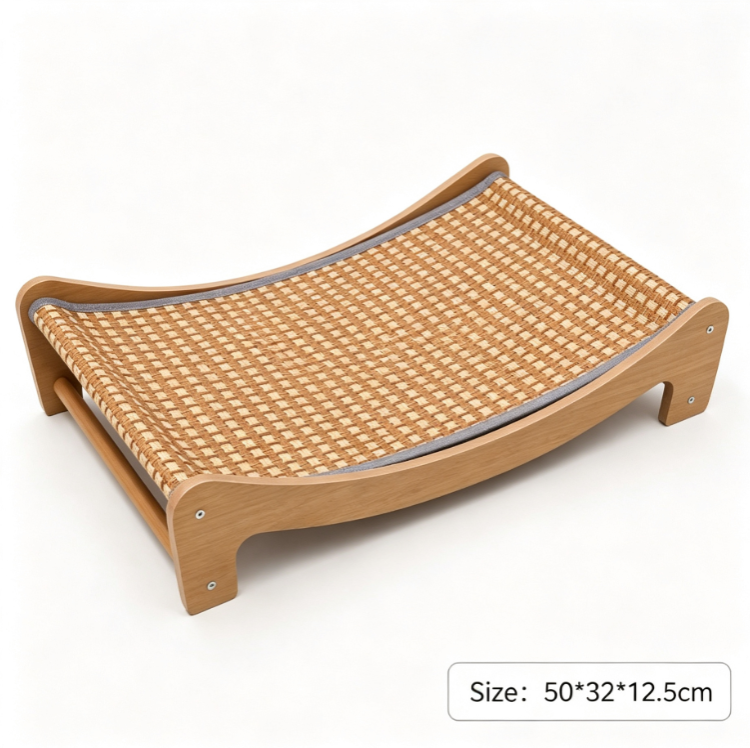 Natural Rattan Cat Bed – Elegant Wooden Lounger for Comfortable