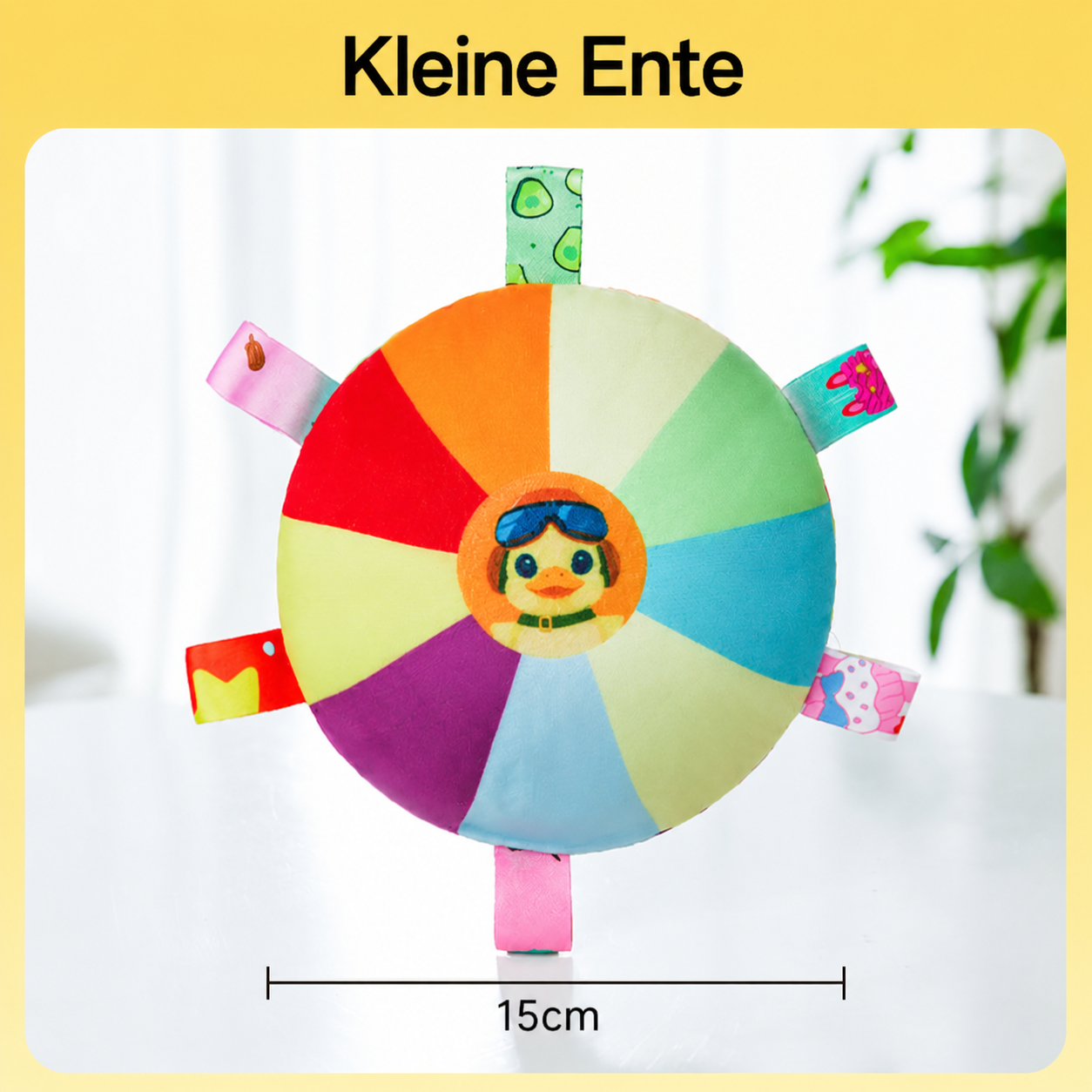 Interactive plush squeaky frisbee toy for training.