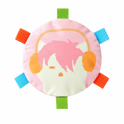 Interactive plush squeaky frisbee toy for training.