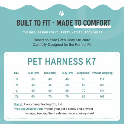 Retractable, escape-proof pet harness and leash for dogs