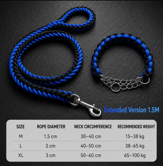 Wigglefolk Heavy-Duty Braided Dog Leash & P-Collar Set – Strong, Simple & Adventure Ready
