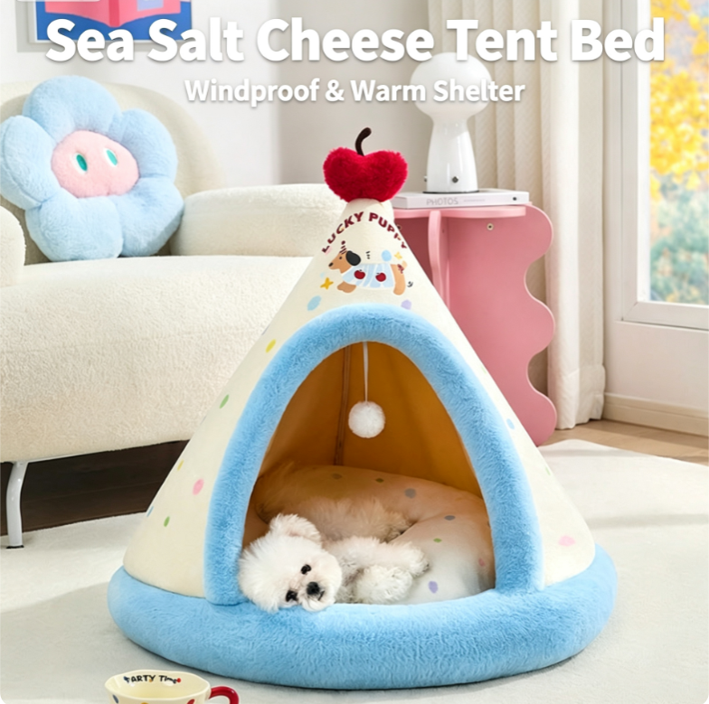 Semi-enclosed pet tent/villa-style bed