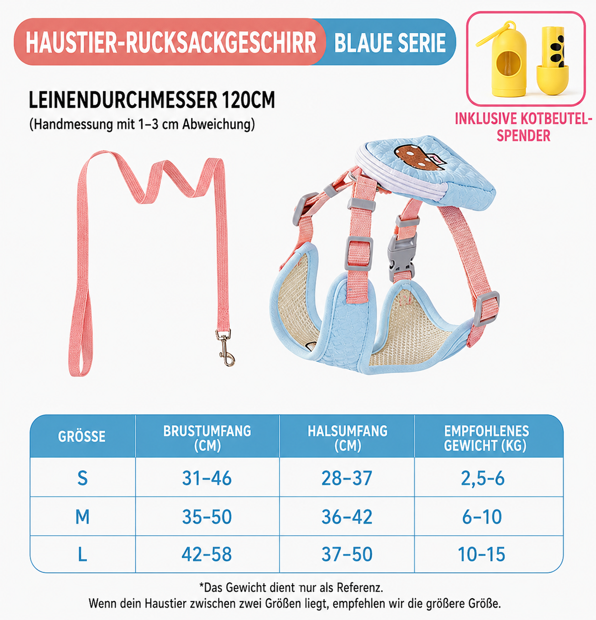 Wigglefolk Hunde-Geschirr mit Mini-Rucksack