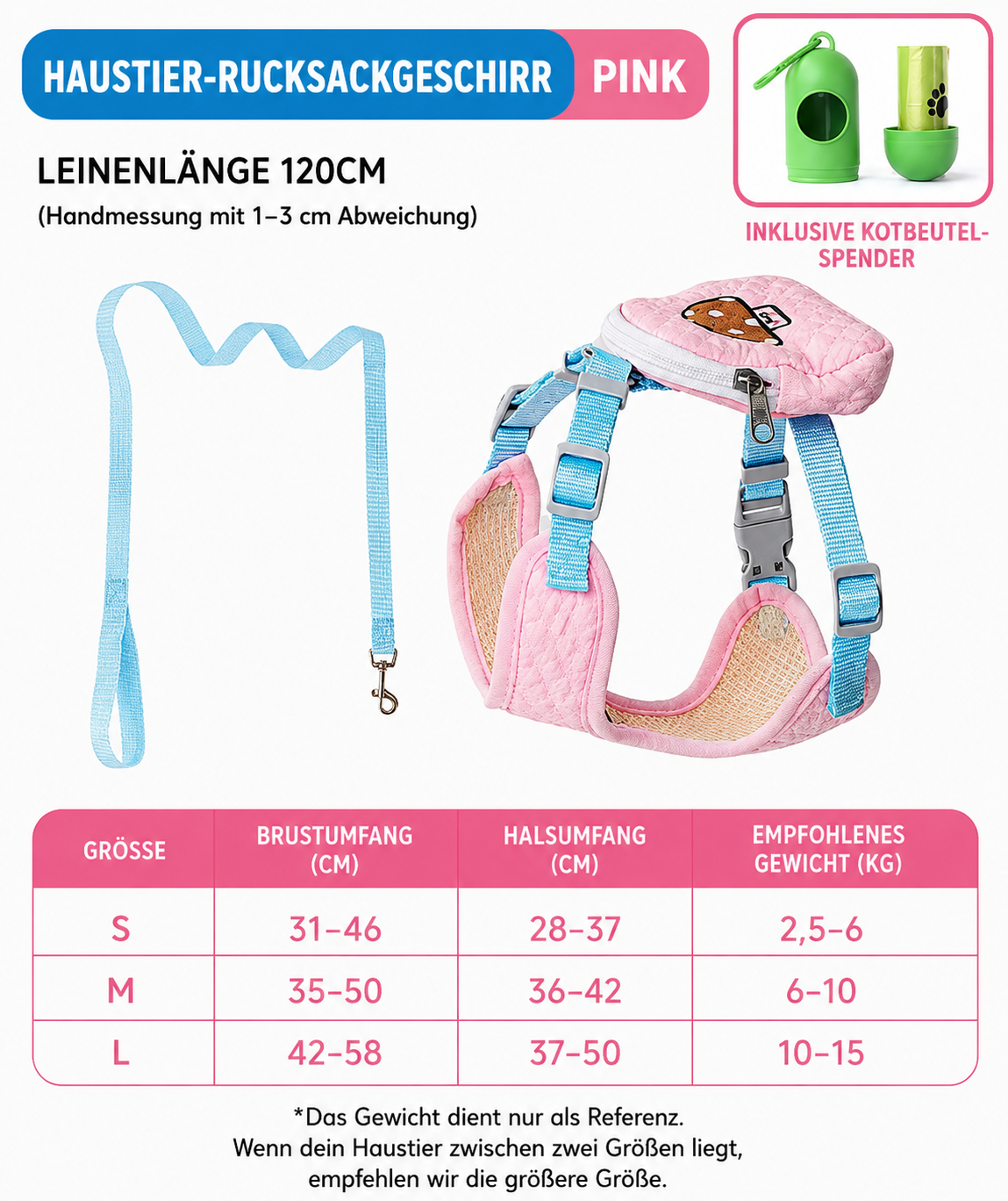 Wigglefolk Hunde-Geschirr mit Mini-Rucksack