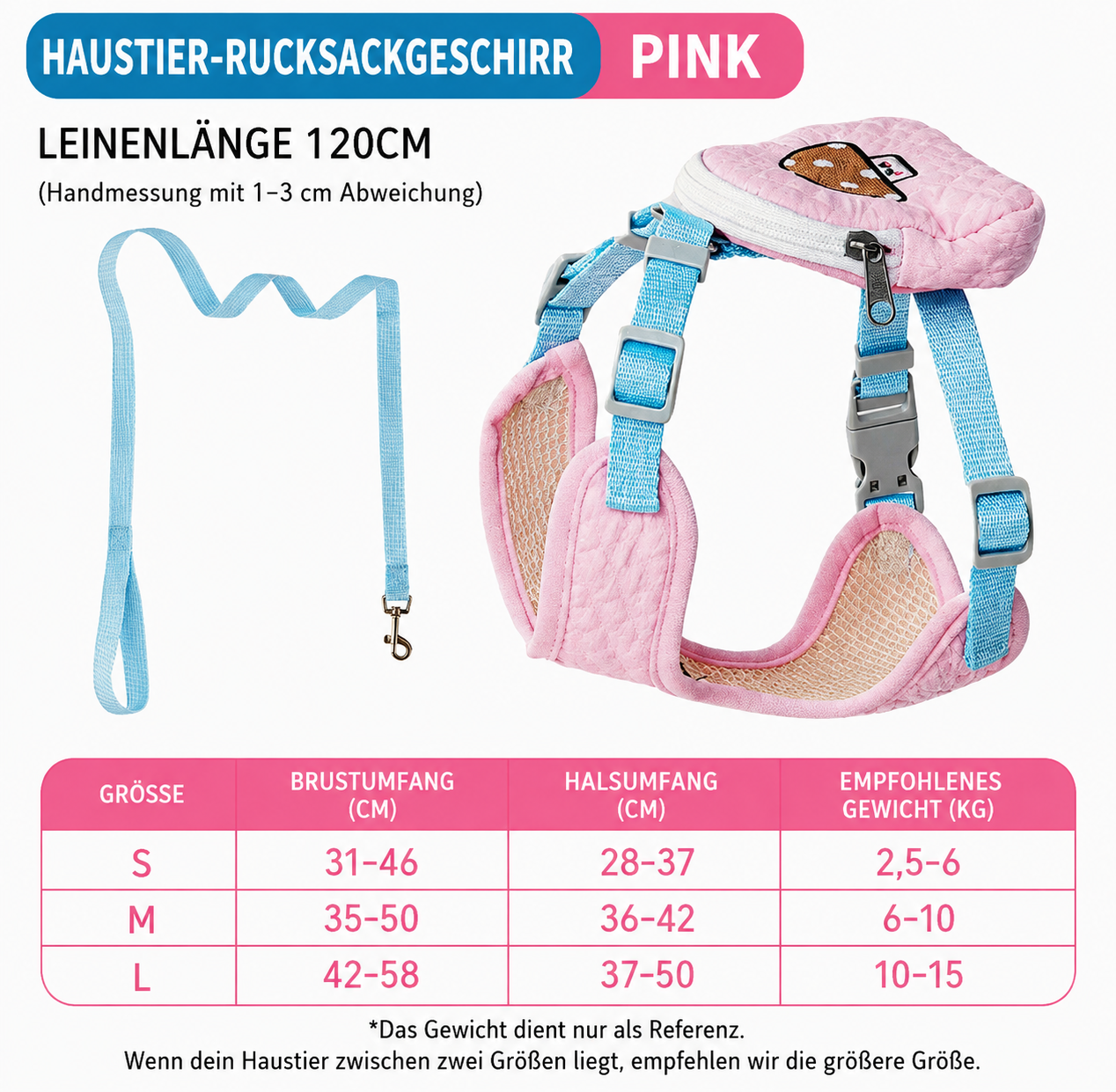 Wigglefolk Hunde-Geschirr mit Mini-Rucksack
