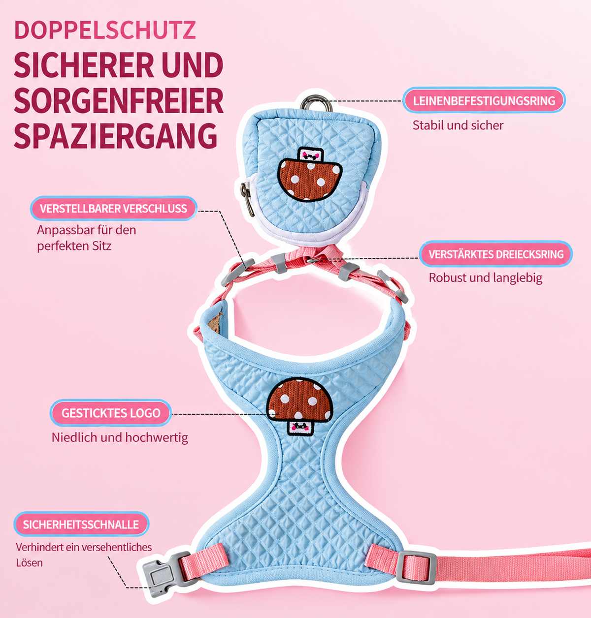 Wigglefolk Hunde-Geschirr mit Mini-Rucksack