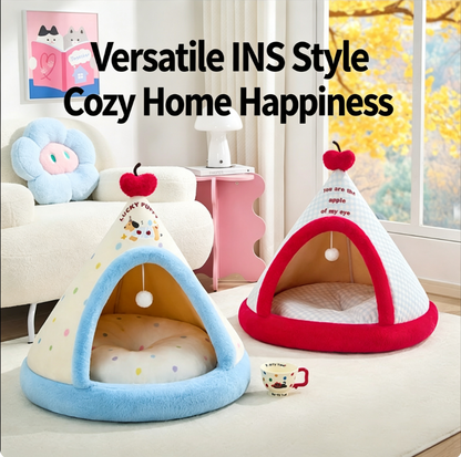 Semi-enclosed pet tent/villa-style bed