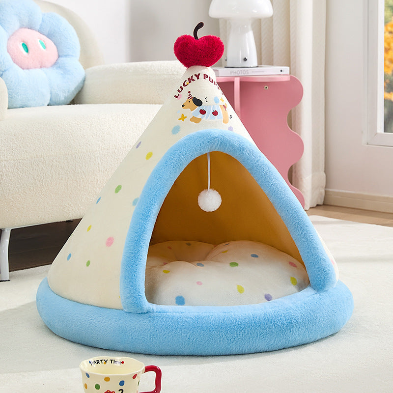 Semi-enclosed pet tent/villa-style bed