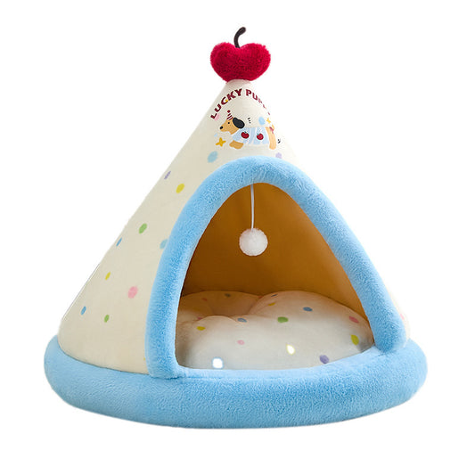 Semi-enclosed pet tent/villa-style bed