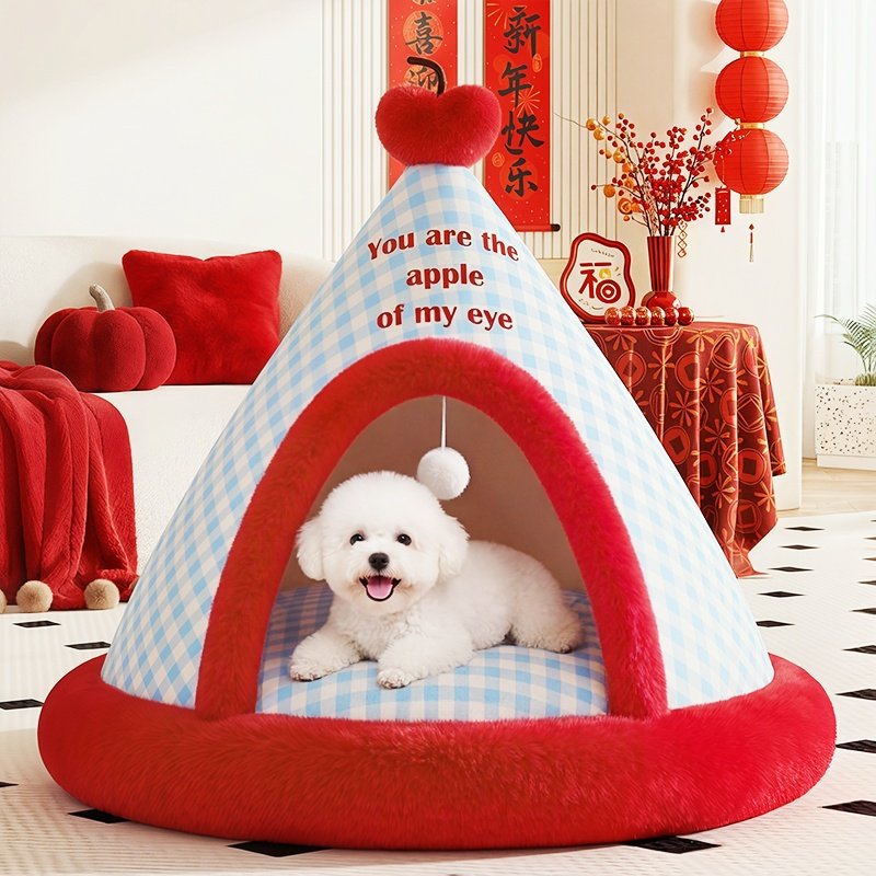 Semi-enclosed pet tent/villa-style bed