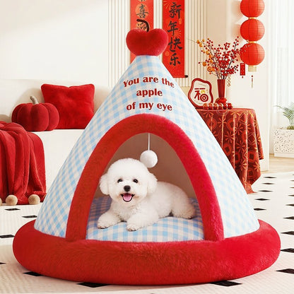 Semi-enclosed pet tent/villa-style bed
