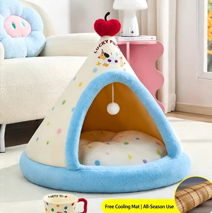Semi-enclosed pet tent/villa-style bed