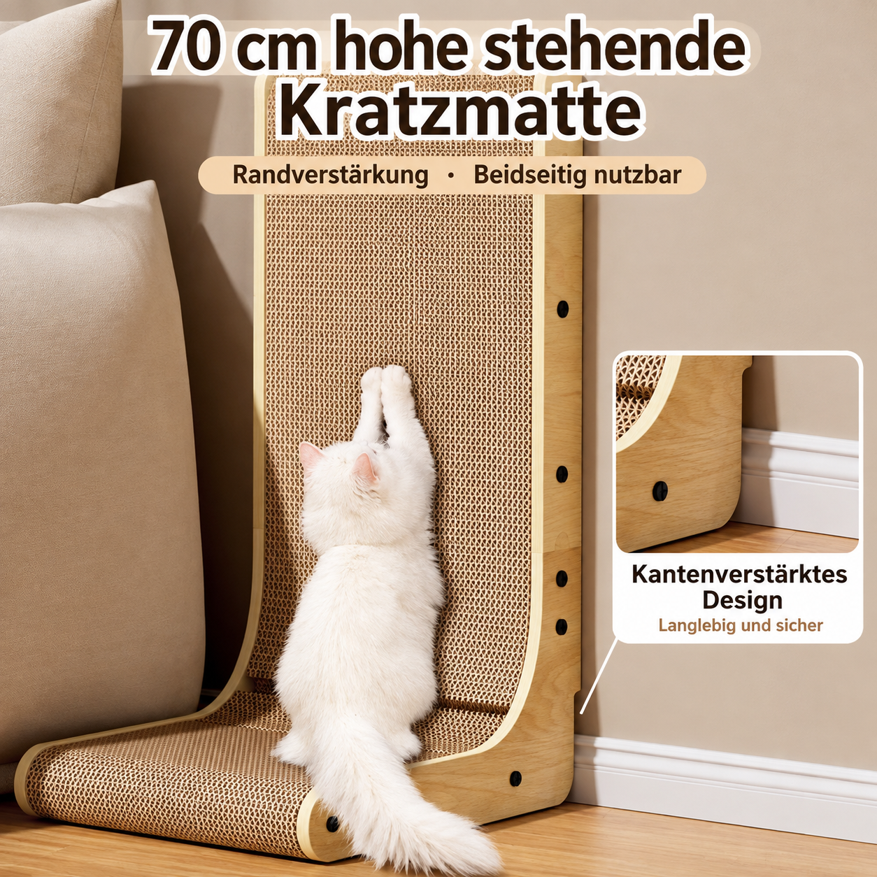 Große Katzen-Kratzliege – 70 cm Kratzfläche mit Holzrahmen